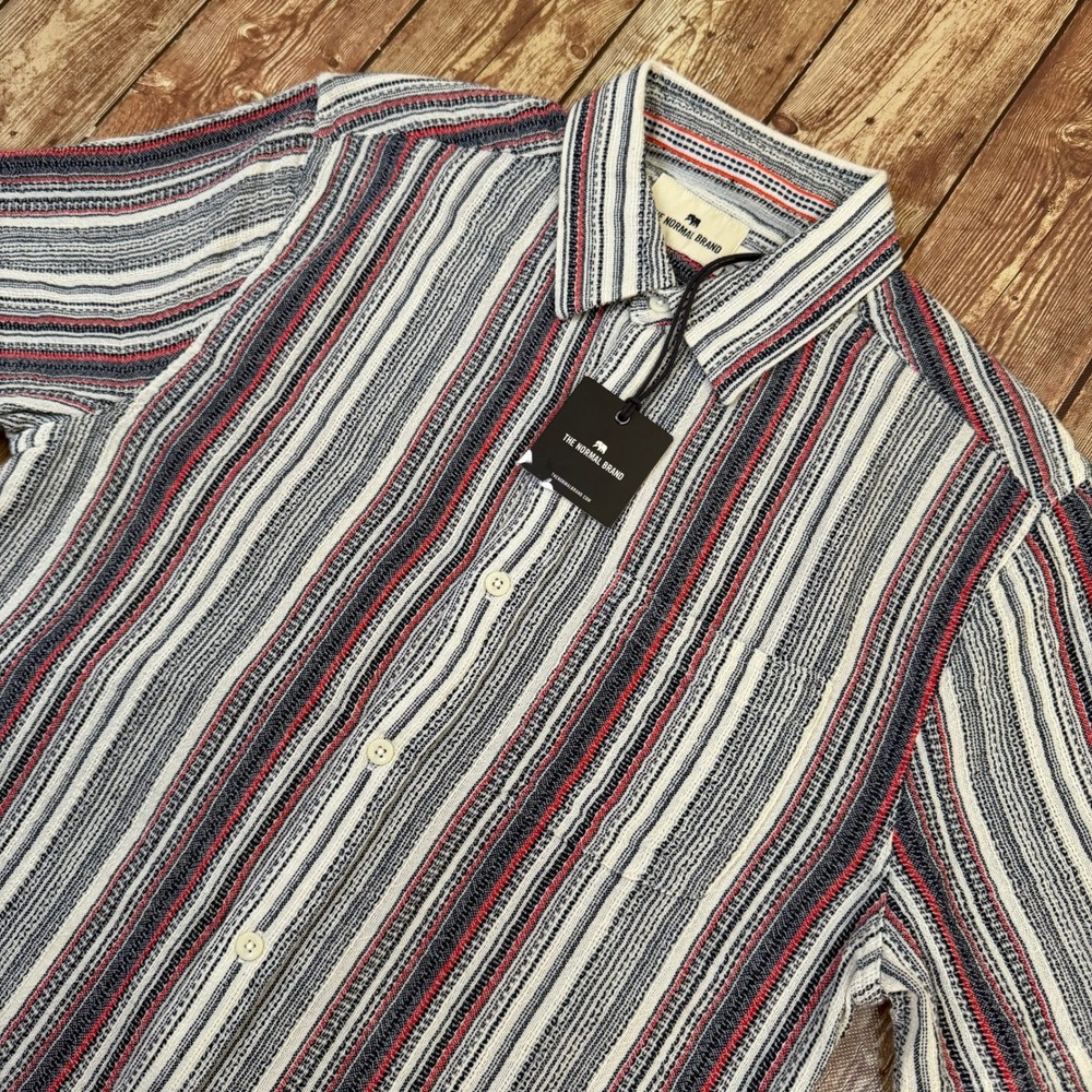 The Normal Brand Striped Button Down Shirt Mens Small Multicolor Textured Cotton